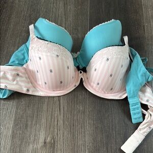 Victoria's Secret Pink and Teal Striped Bra